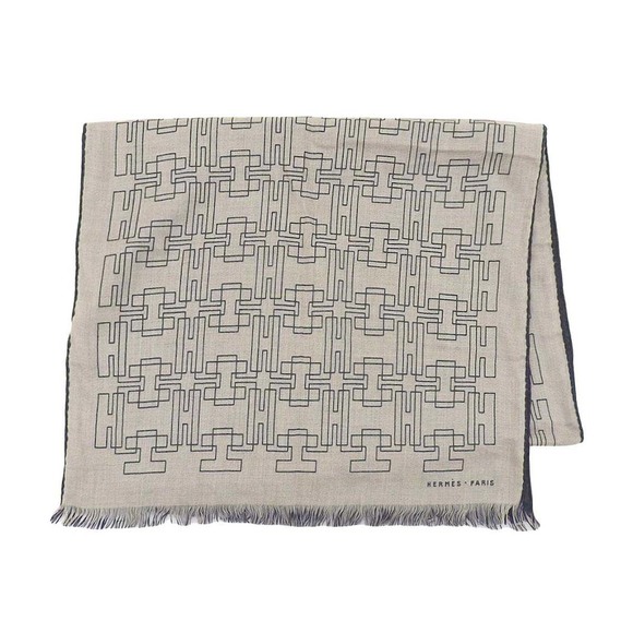 Hermes Hermes Beige Navy Cashmere Silk Scarf Others Scarf